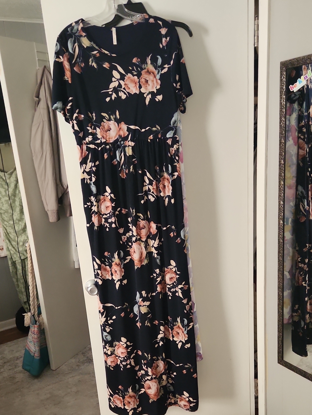 Floral Maxi Dress in Navy with Blush Roses - XL - XXL